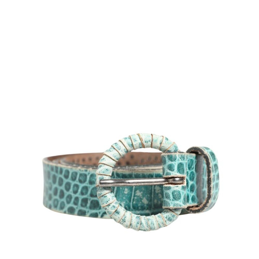 Scervino Street Women Green Leather Croco Print Studded Women's Belt